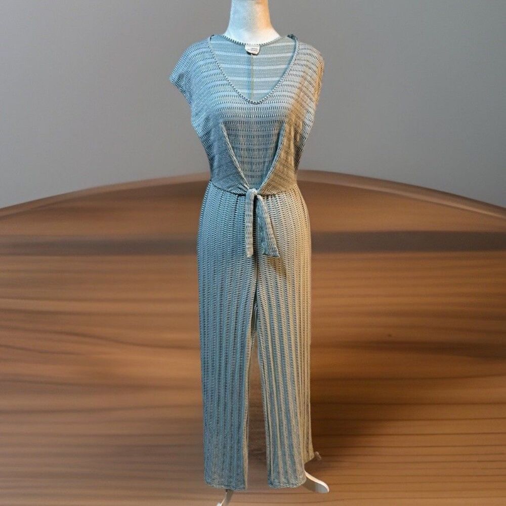 Caution To The Wind Jersey Knit Jumpsuit Romper Mint Green & White Size Small